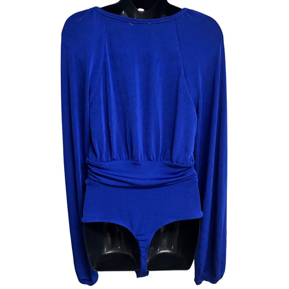 Free People Intimately Bodysuit Large Blue Long Sleeve Deep V Stretch NWT New - Picture 5 of 9